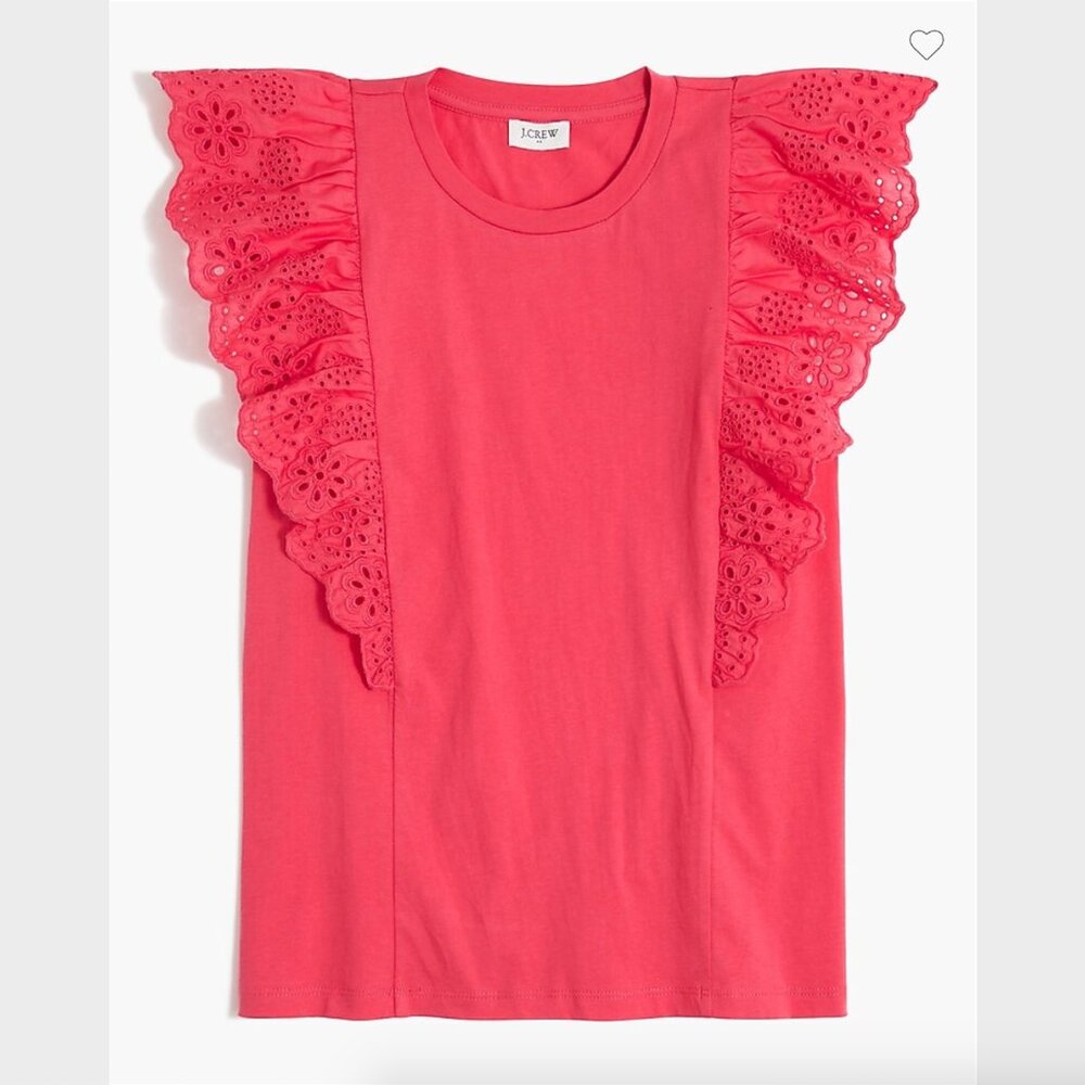 J. Crew Pink Ruffle-Sleeve Eyelet Top - Size M